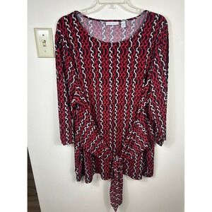 Susan Graver Liquid Knit Tunic Top Womens 2X Red Chain Link Front Tie BOHO Chic